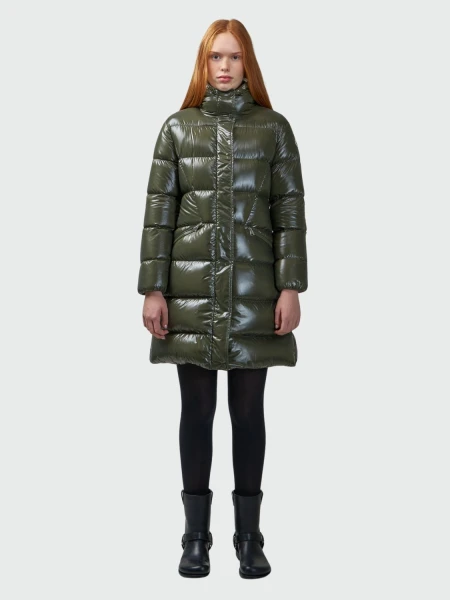 Moncler - Campera larga rellena de plumas con cinto ajustable, Bellevue Verde