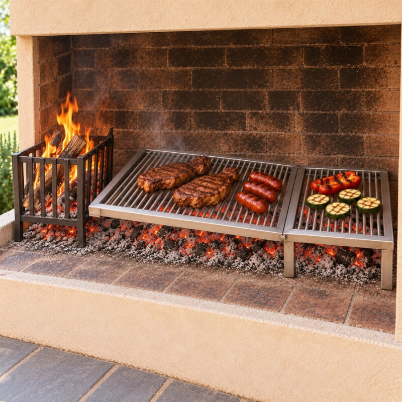 Parrilla Flama articulada de acero inoxidable 304 de 100 × 60 cm Parrilla Flama articulada de acero inoxidable 304 de 100 × 60 cm