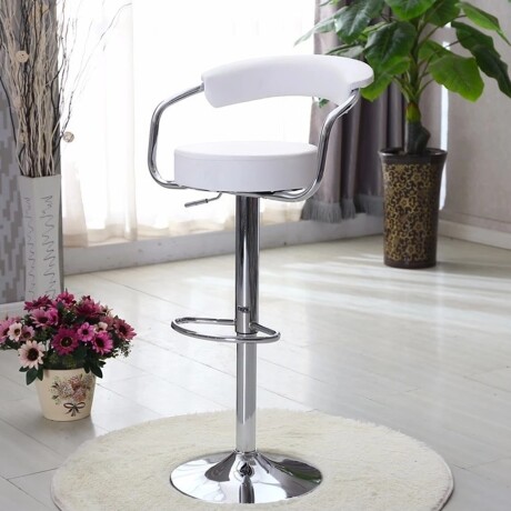Silla Taburete Alto Regulable c/ Respaldo Giratoria Cromada Blanco