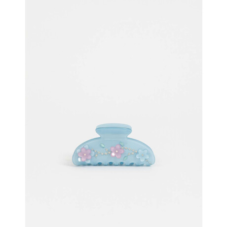 Broche Con Flores Y Strass Azul Celeste