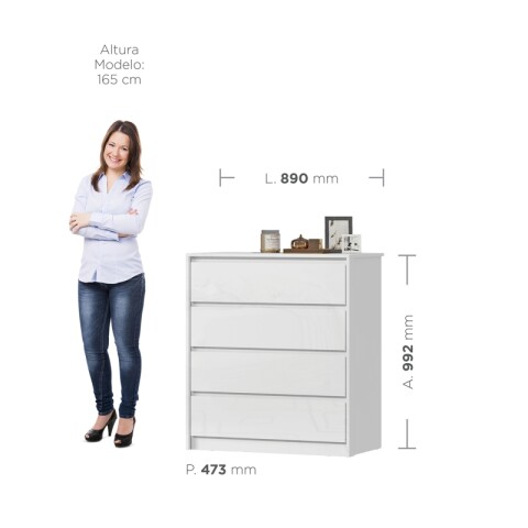 Comoda Cajonera Carla para Dormitorio 4 Cajones con Rieles Telescópicos - Blanco Comoda Cajonera Carla para Dormitorio 4 Cajones con Rieles Telescópicos - Blanco