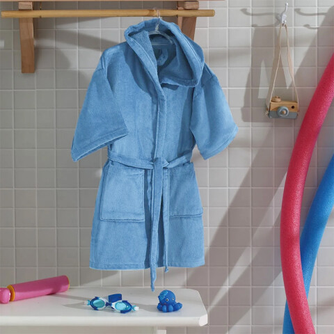 Bata Baño Infantil Con Capucha Velour Dohler 100% Algodón CELESTE