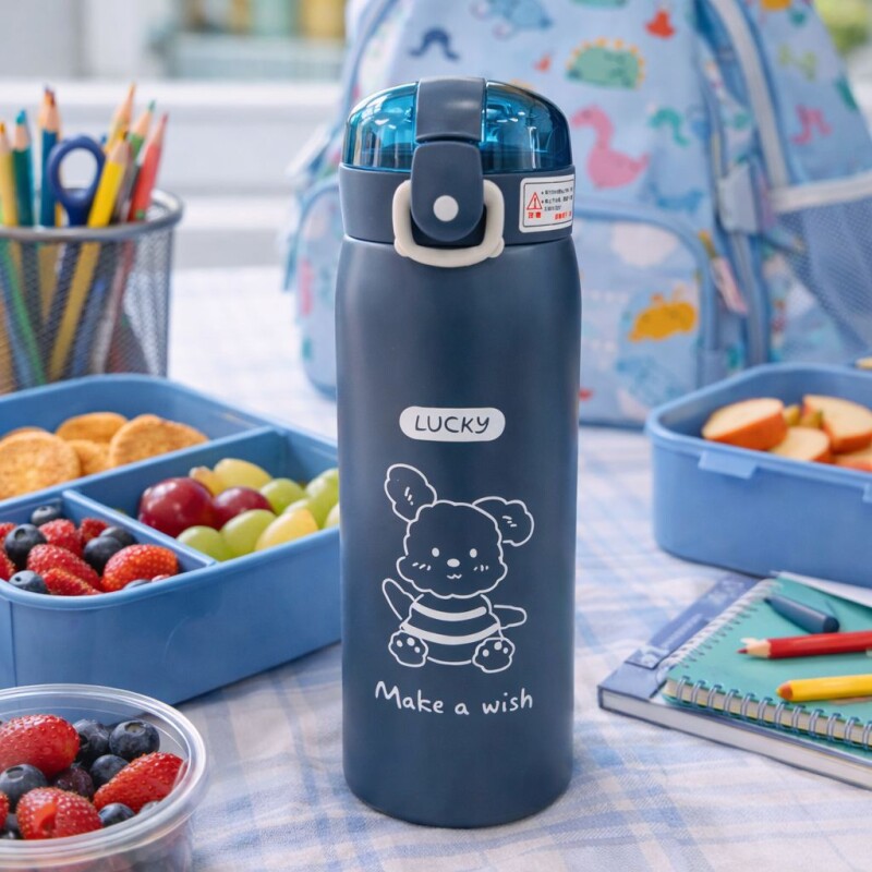 Botella Térmica Infantil 500ml Acero Inoxidable Con Pico Antigoteo Azul