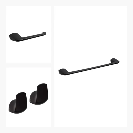 Set De Accesorios Negro Mate Incluye 2 Perchas, Portarollo Y Toallero Barral 40Cm. Epuyen Fv 000