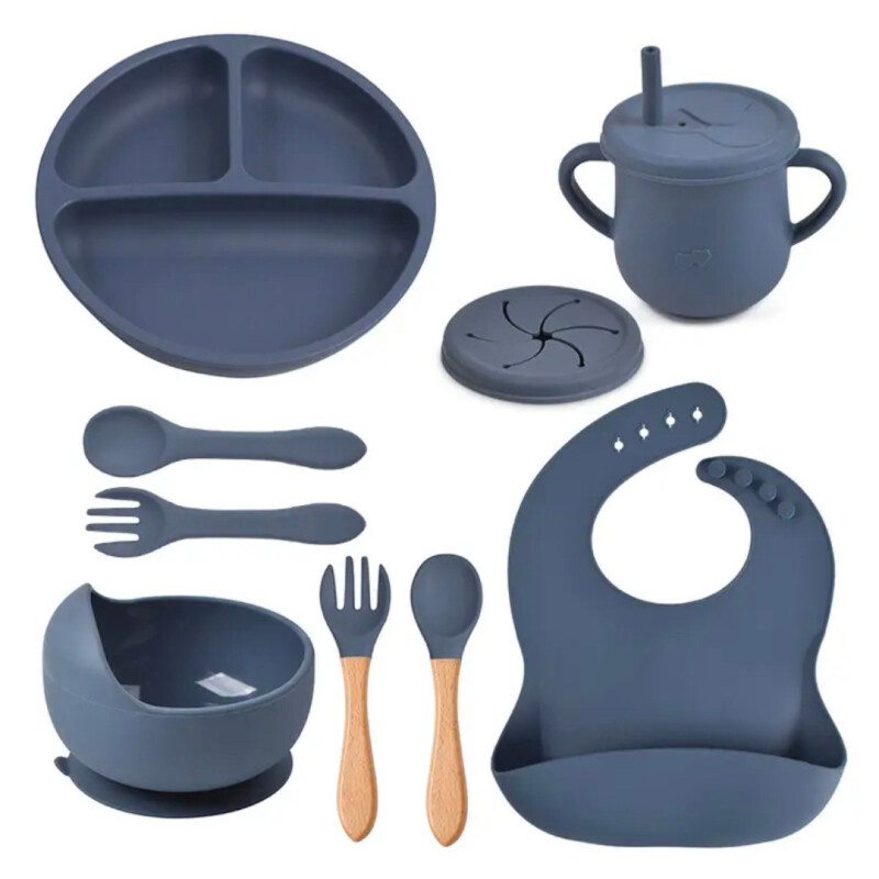 Set Alimentación Bebe Bpa Free Vajilla Silicona Comida Color azul