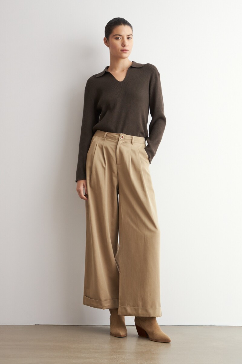 Sweater cuello polo chocolate melange
