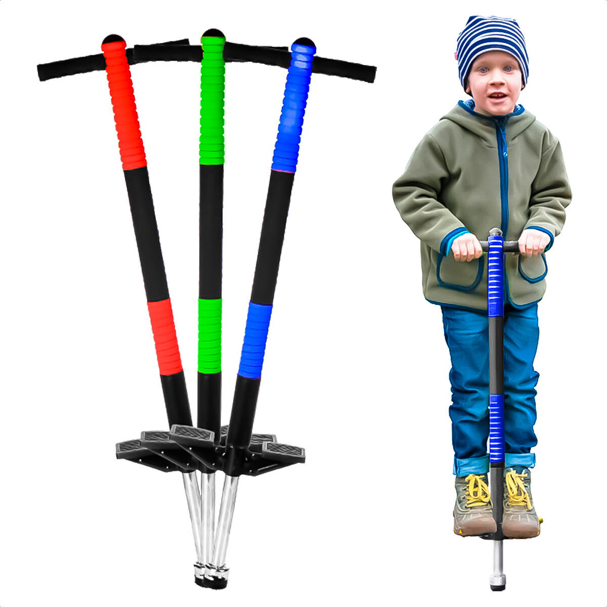 Palo Saltarin Metálico Pogo Stick C/ Resortes Niños - Azul 