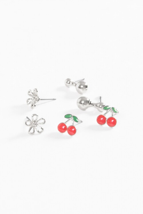 Set de caravanas cherry flor plateado