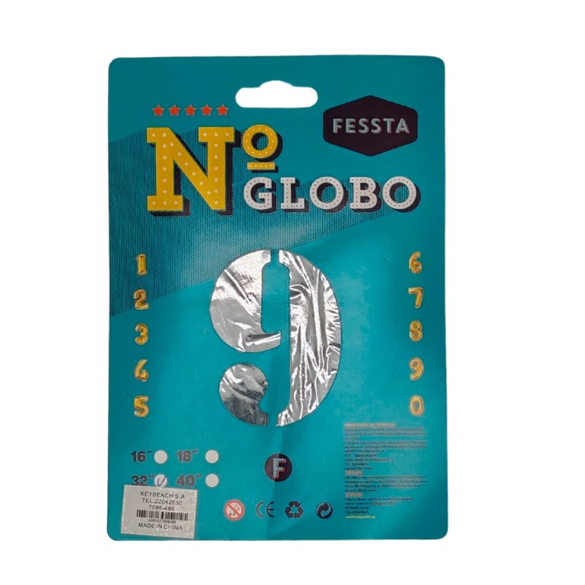 Globo Número Fessta 32" Plateado - NUEVE 