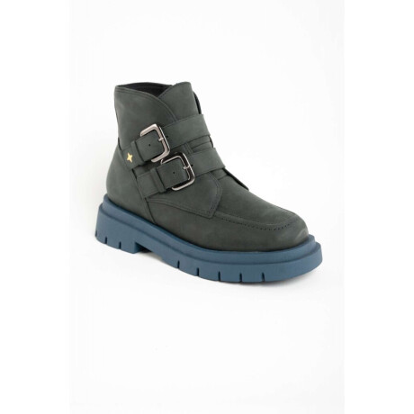 Bota Cuero Hebillas Negro