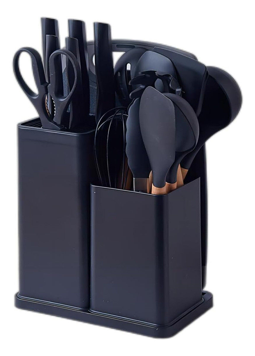Set Utensilios De Cocina Menaje De Silicona Colores - Negro 
