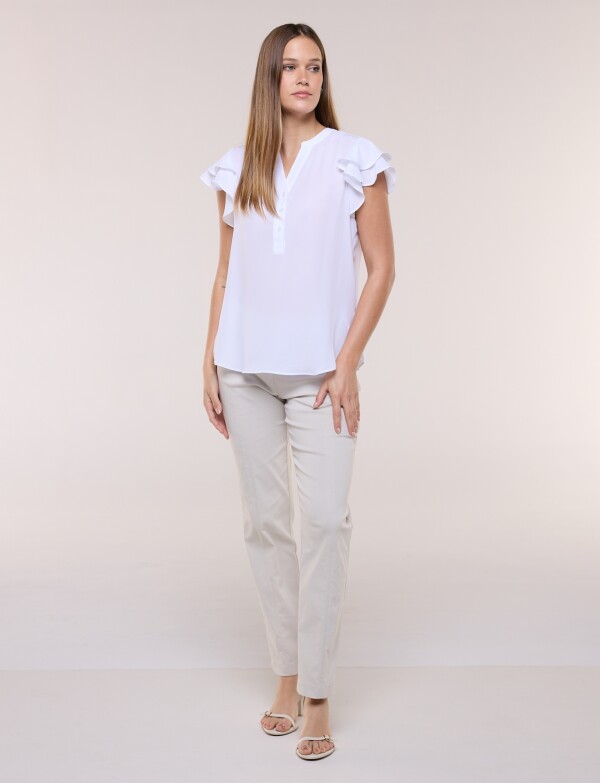 Blusa Gasa Doble Volado En Mangas BLANCO