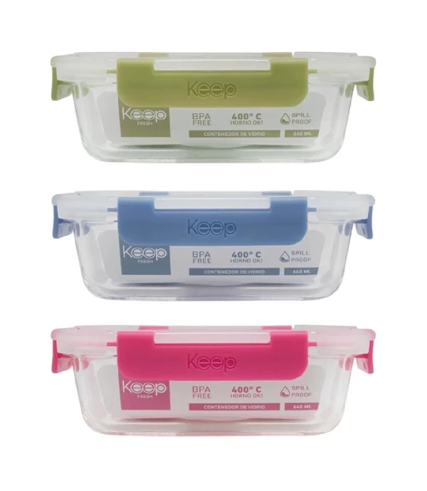 HERMETICO RECTANGULAR 640ML GLASS KEEP Varios