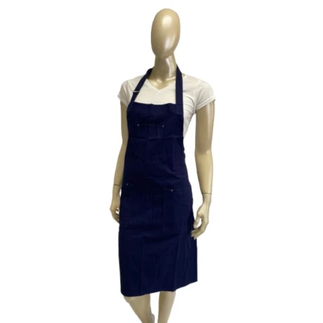 Delantal con peto, tres bolsillos, cuello y cintura ajustable Azul marino