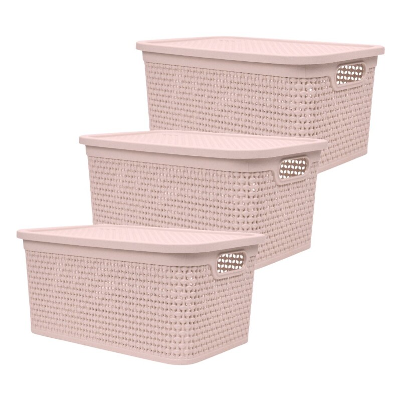 Set x3 Caja simil ratán 7,5lts ROSADO