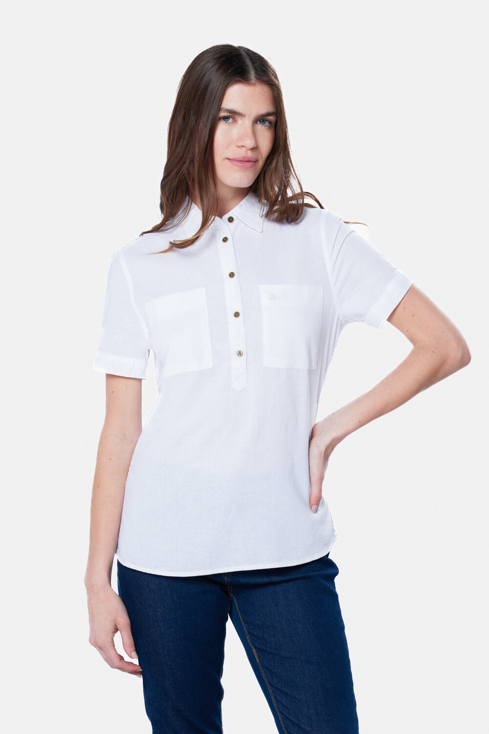 CAMISA DE LINO MEDIO BOTÓN Blanco