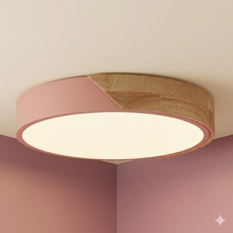 Plafón Led circular en madera y aluminio 30cm Rosa