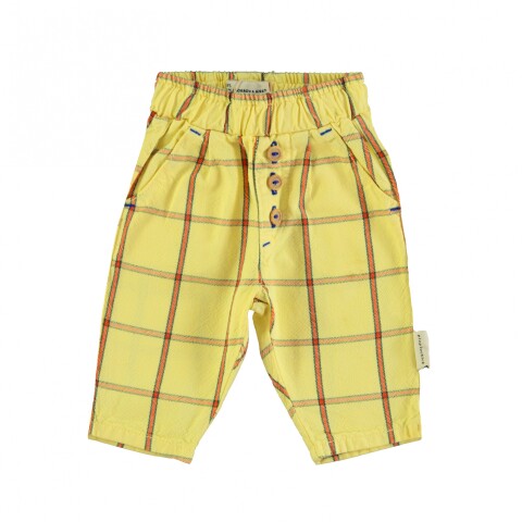 SS25.UN2502 Pantalón De Algodón A Cuadros Con Bolsillos Y Elástico Amarillo Piupiuchick - 24 Meses