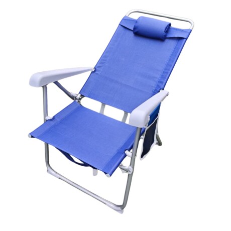 Silla Reposera de Playa Tipo Mochila con Almohada y Bolsillo Azul Claro