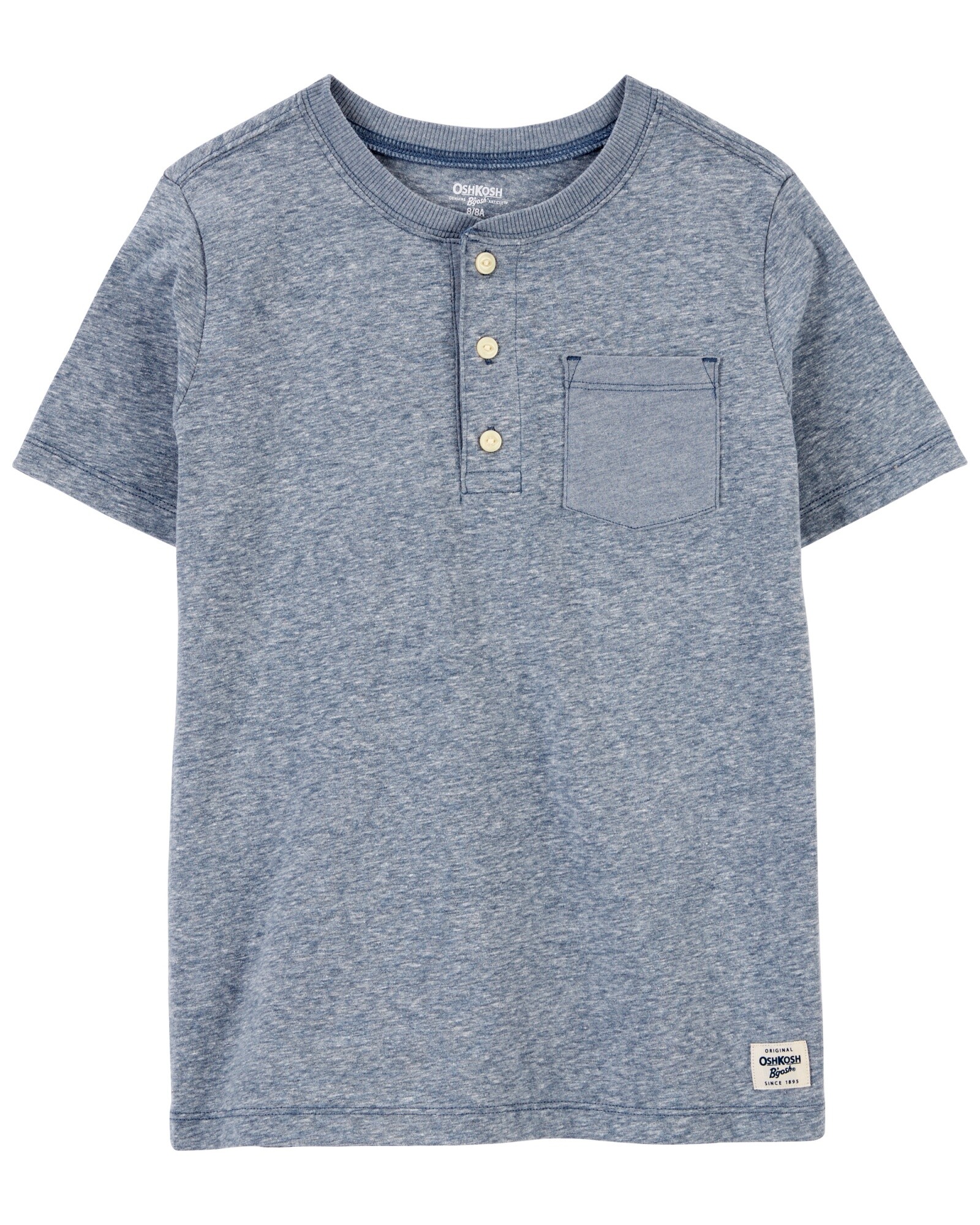 Remera henley de algodón, manga corta, azul Sin color