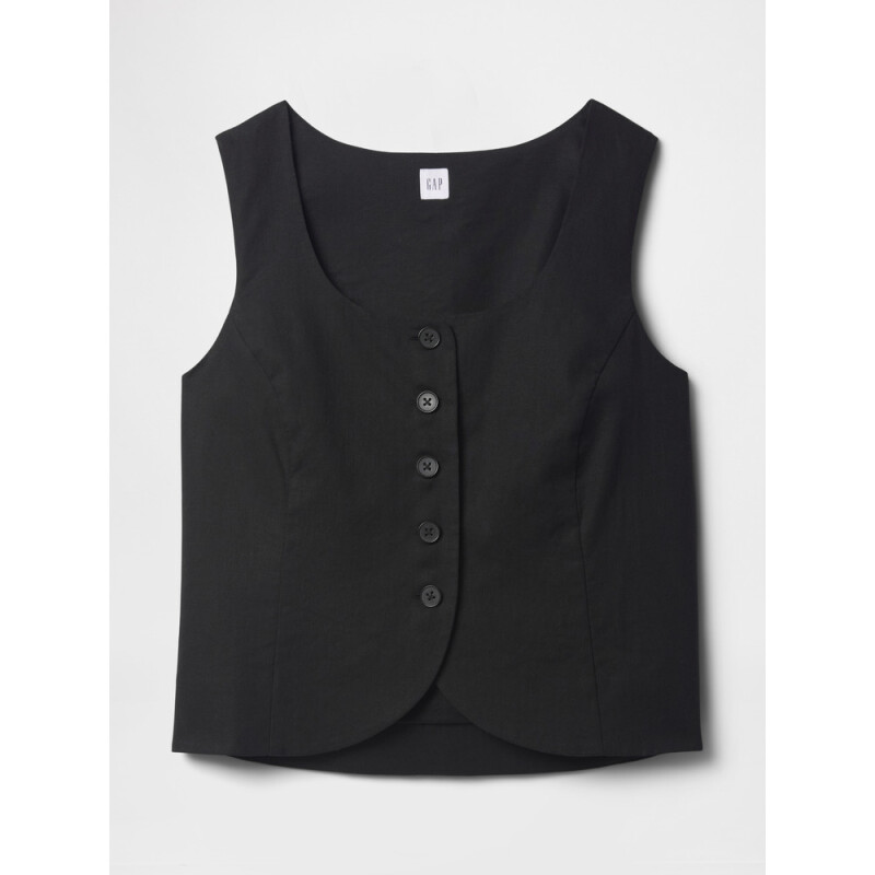 V-SCOOP NECK VEST - BEACHY LINEN BLACK