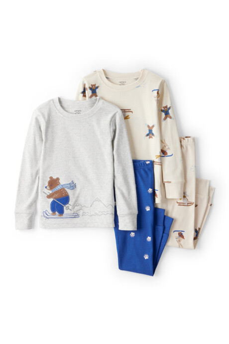 Pijama cuatro piezas de algodón, dos remeras manga larga y dos pantalones Sin color