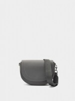 Bolso Bandolera Ovalado Con Solapa gris