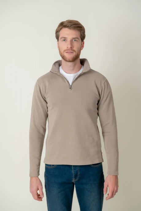Sweater algodón medio cierre Beige