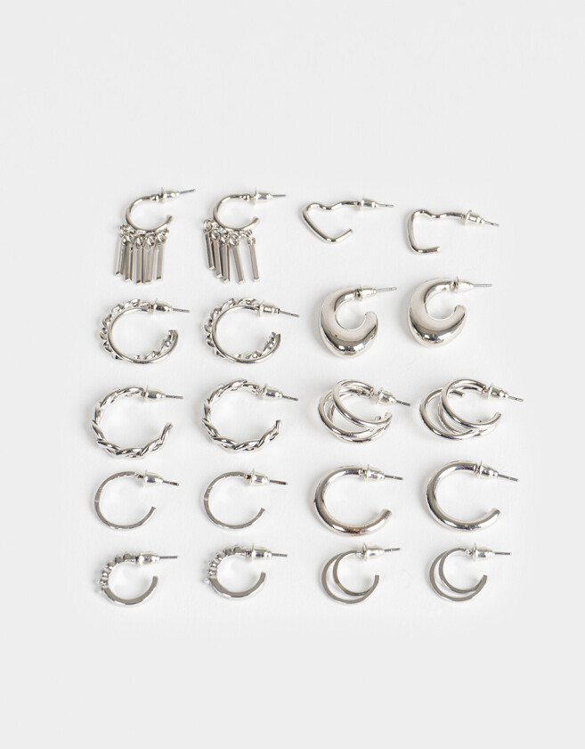 Aros Argollas Set Metal Set De Argollas - Plateado
