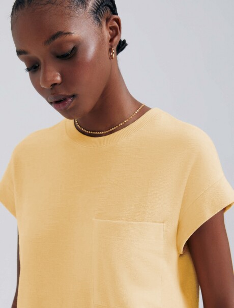 VESTIDO BÁSICO MANGA CORTA CON BOLSILLO AMARILLO