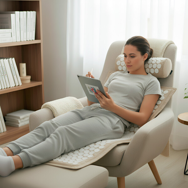 Colchoneta Mat + Almohada Acupuntura Masajeador Relajación Color Blanco