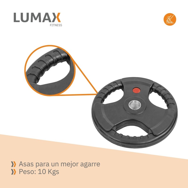 Disco Pesa Olímpica Recubierta Lumax con 3 Agarres 10KG Disco Pesa Olímpica Recubierta Lumax con 3 Agarres 10KG