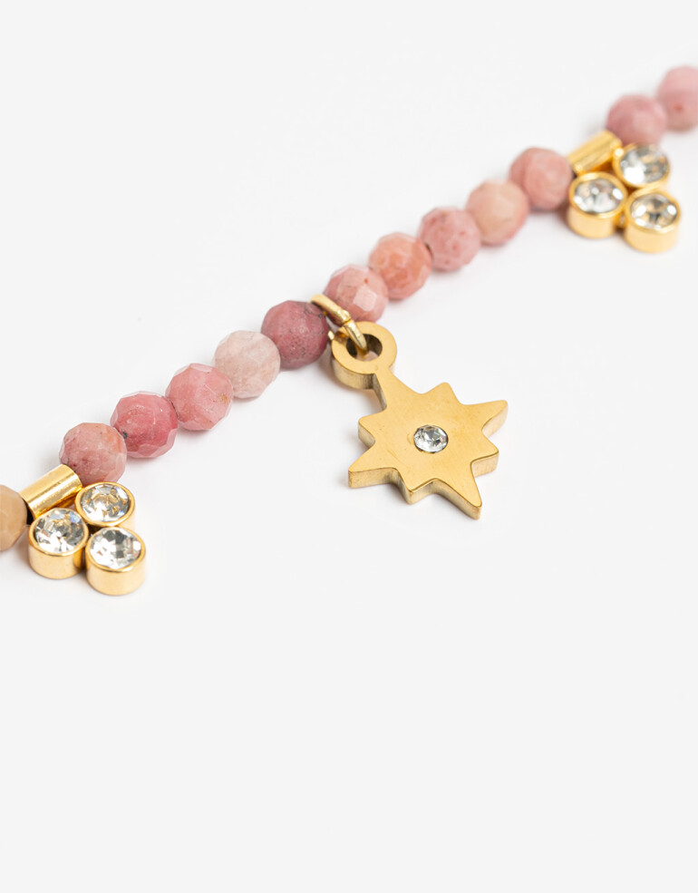 Pulseras Flexibles Piedras Pulsera De Acero Con Piedra Natural - Dorado