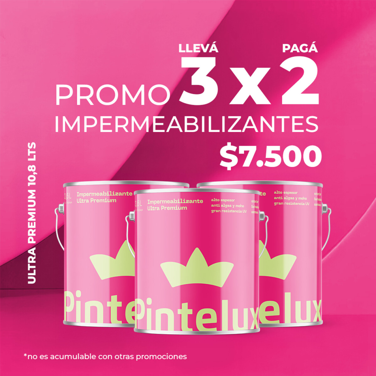 PROMO 3X2 PINTELUX IMPER ULTRA PREMIUM BLANCO 12 LTS 