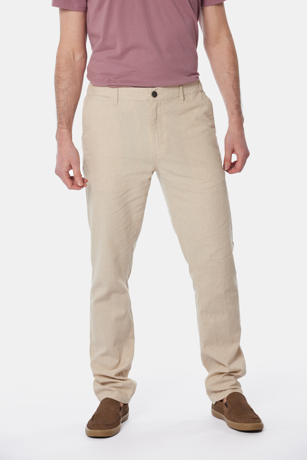 PANTALÓN DE LINO CON CINTURA ELASTIZADA Beige