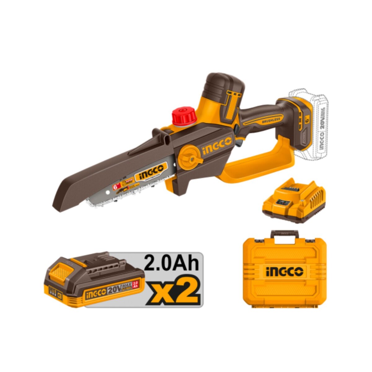 Motosierra Ingco a batería P20S 20V + Accesorios y valija 