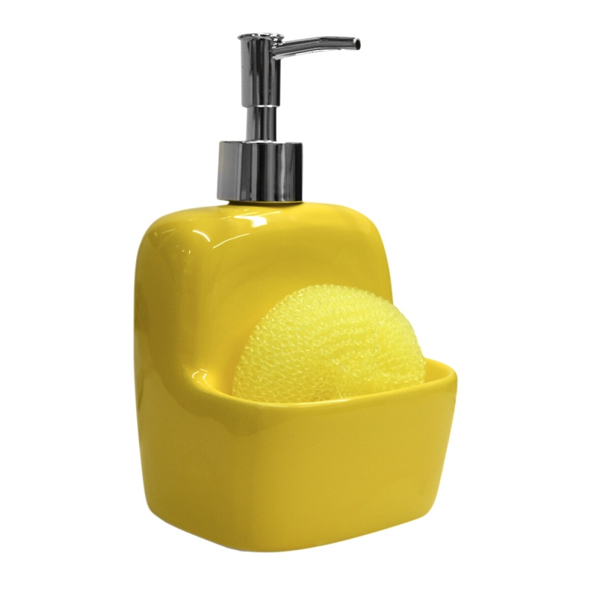 Dispensador Cerámica para Jabón Alcohol en gel + Esponja - Amarillo 