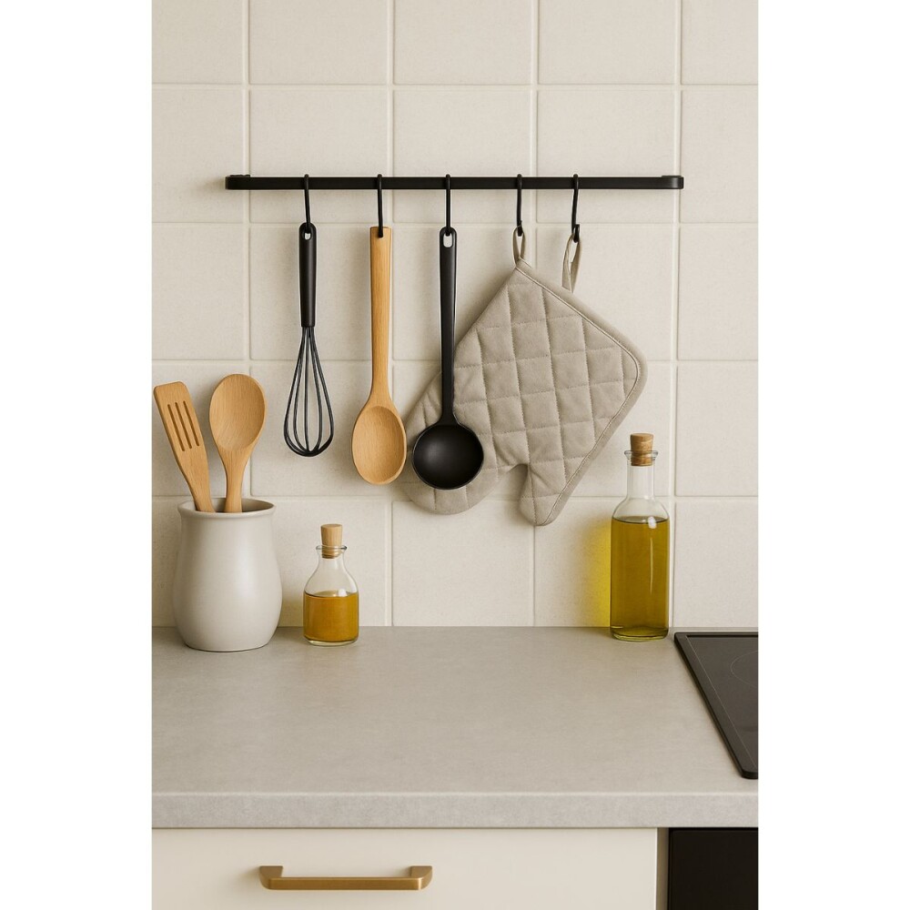 BARRA PIATINA NEGRO MATE 45CM - CON 6 GANCHOS Barra Piatina Negro Mate 45cm - Con 6 Ganchos