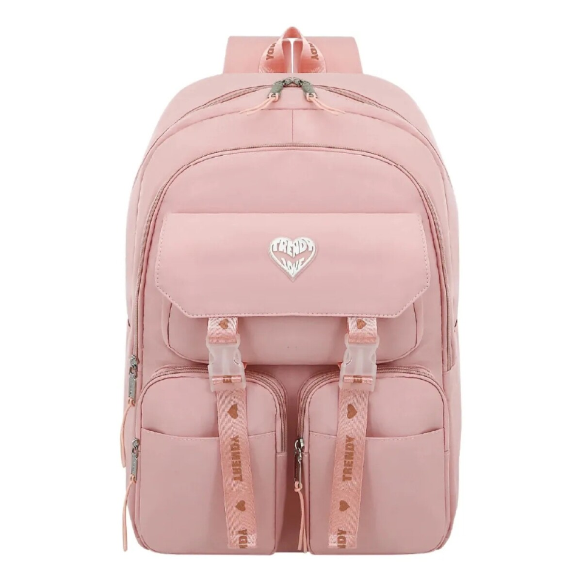 Mochila Trendy Urbana Dama Liviana Con Bolsillos - Rosa 