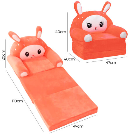 Sillón Cama Plegable 2 En 1 Infantil Animales Felpa Naranja