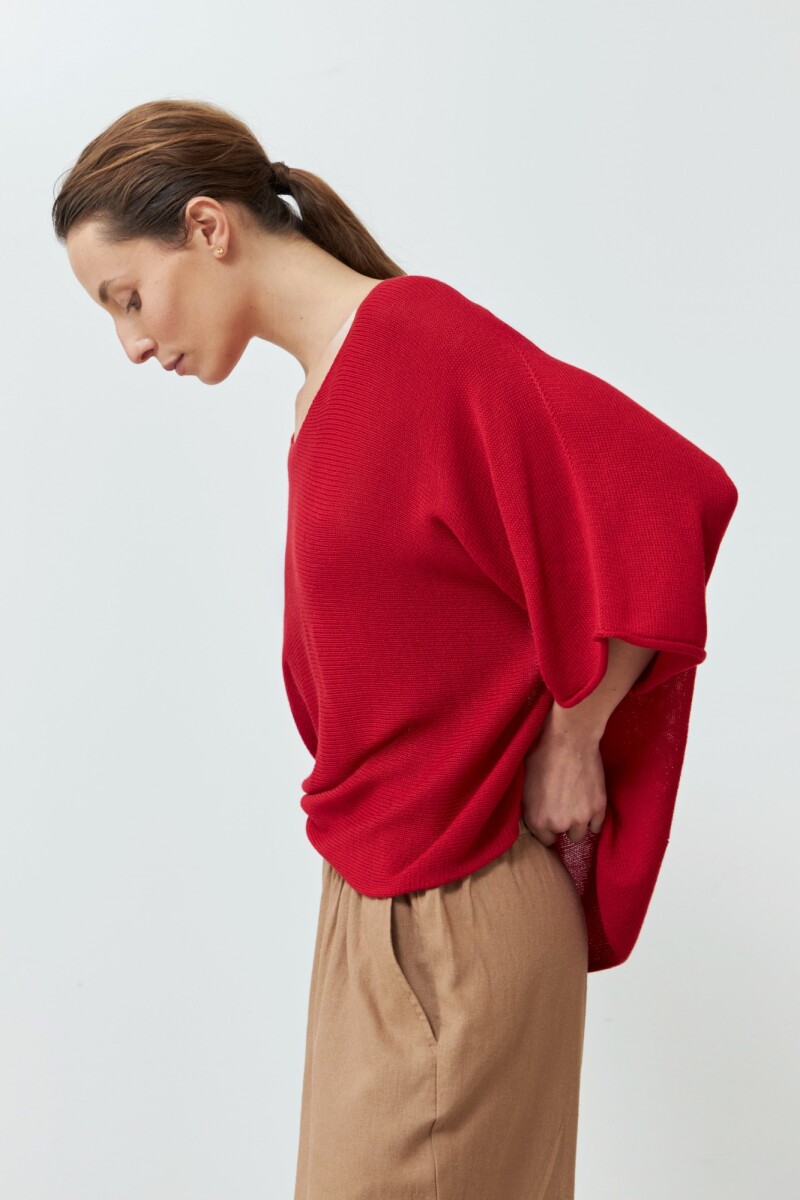 Sweater oversized escote V rojo