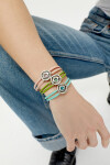 PULSERA DE CUERO DOBLE VERDE CON DETALLE DE OJO EN ALEACIÓN DE METALES BAÑADO EN PLATA Y CRISTAL Pulsera
