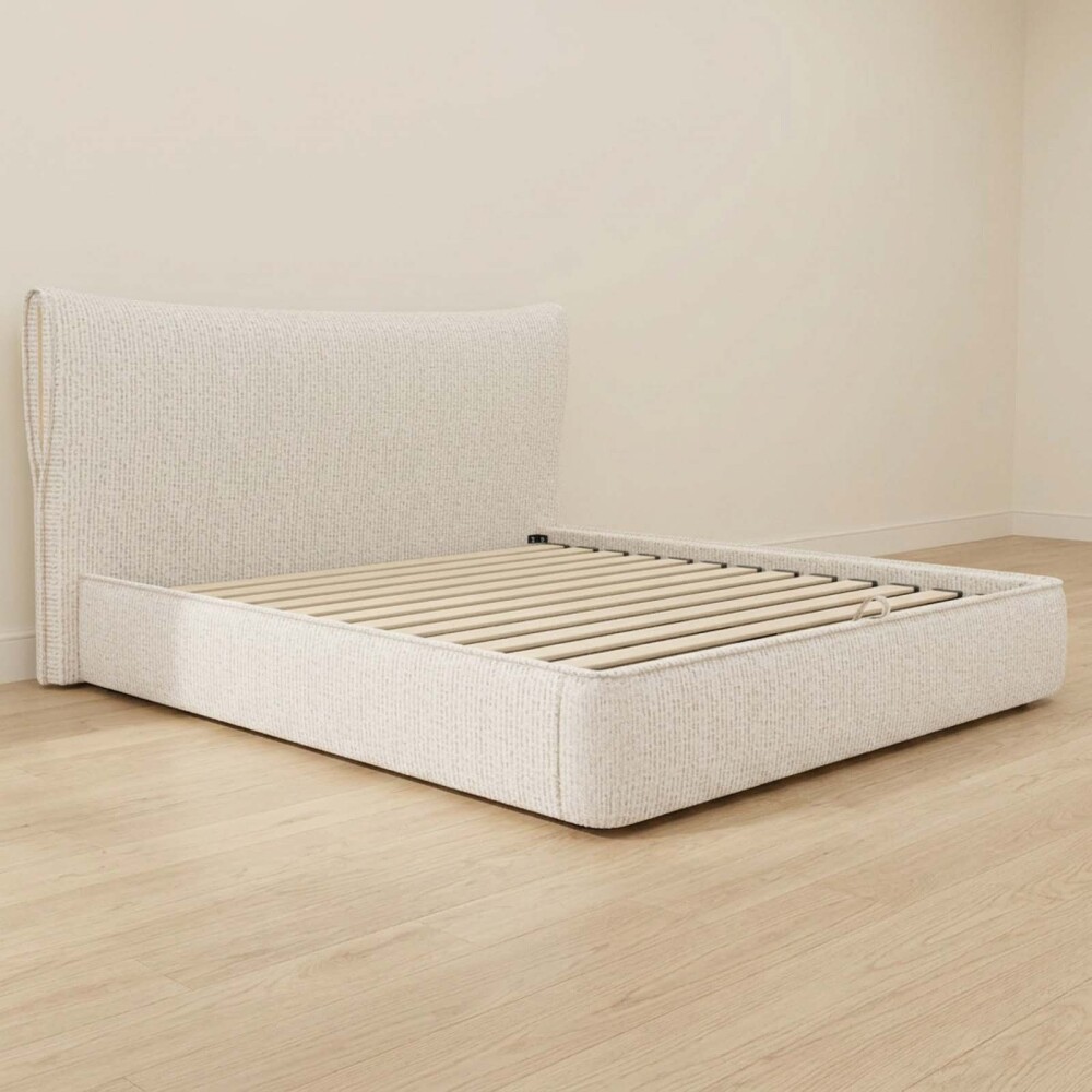 CAMA C/BAÚL KING MADERA-Y-TELA NATURAL-BEIGE ZAFIRO