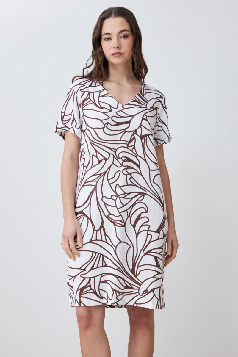 Vestido de lino con estampa abstracta chocolate