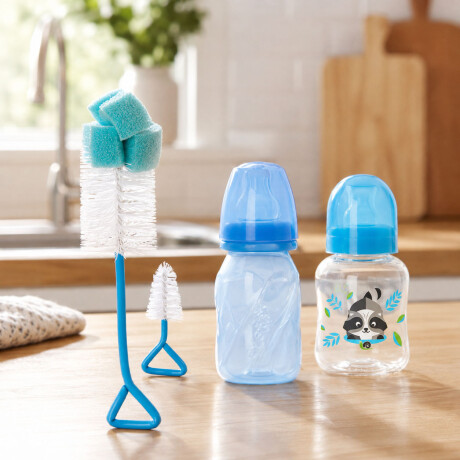 Set Evenflo X2 Mamaderas 120ml Flujo Lento + X2 Cepillos Celeste