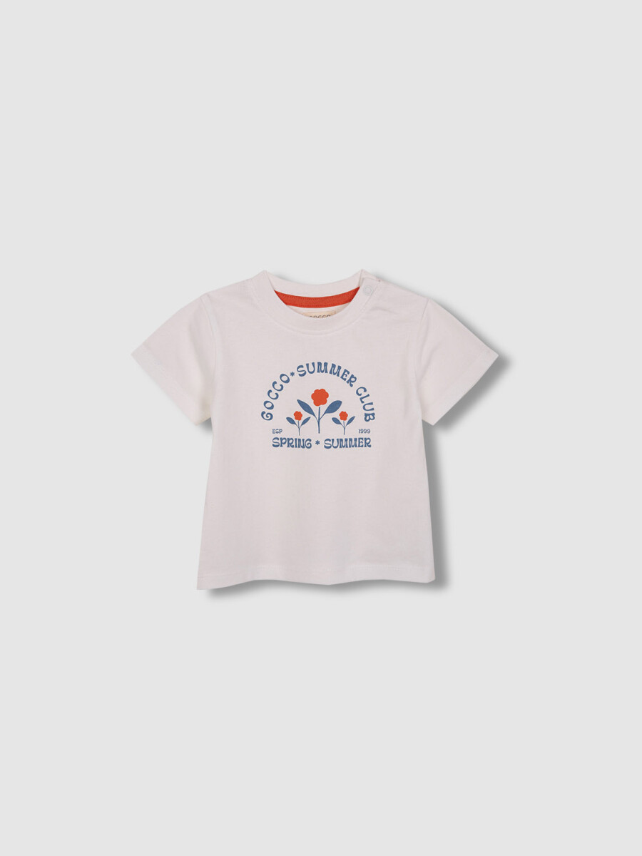 Camiseta Estampado Flor Naranja Blanco