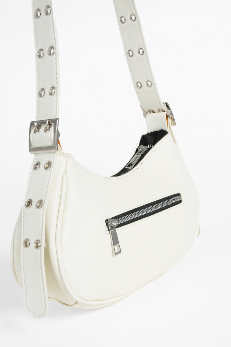 Cartera bandolera correa doble ojalillo blanco