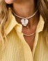 Collares Cortos Azul Collar Corto Dije Flor - Dorado
