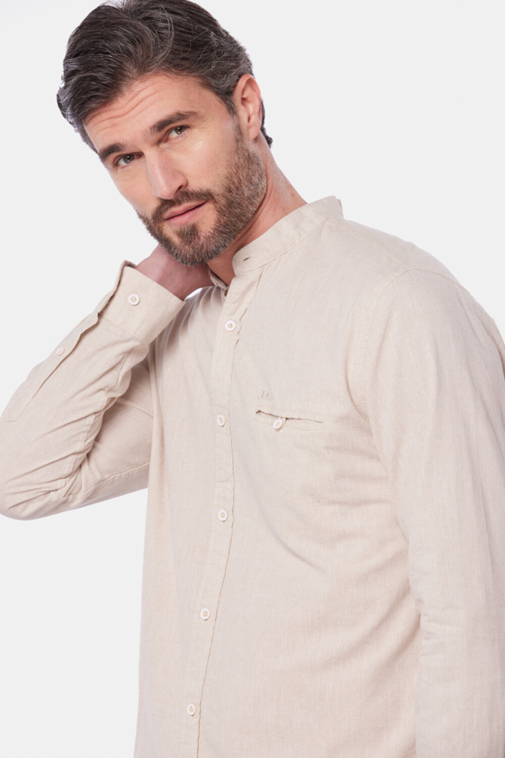 CAMISA DE LINO CUELLO MAO Beige