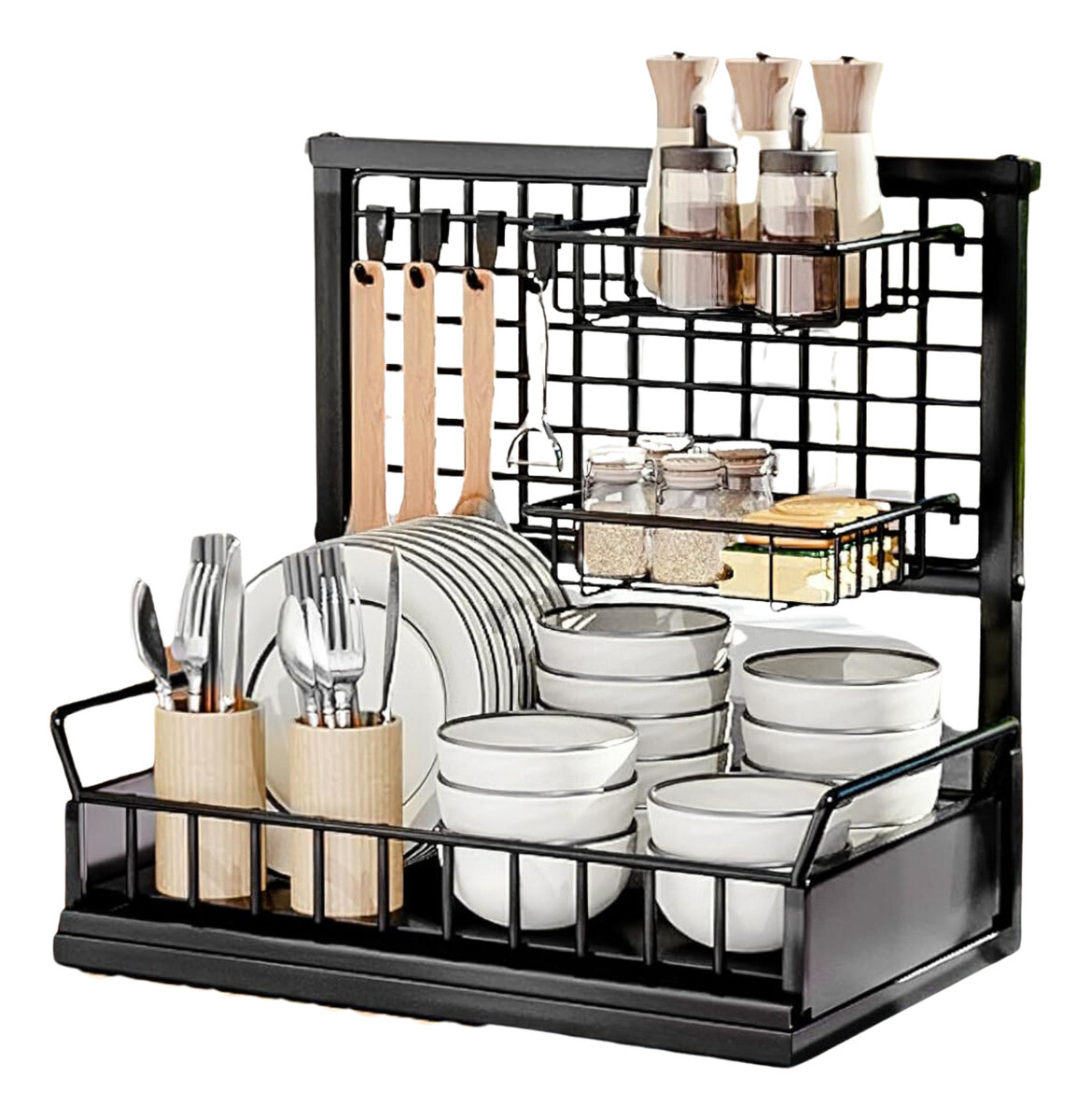 Escurridor Organizador De Platos Cocina Bandeja Extraible - Negro 